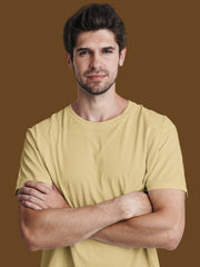 Men's Beige Color Regular Fit Plain T-Shirt