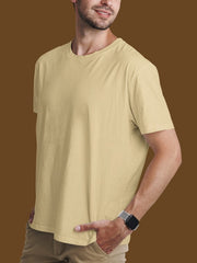 Men's Beige Color Regular Fit Plain T-Shirt