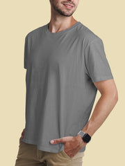 Men's Charcoal Melange Regular Fit Plain T-Shirt