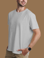 Men's Grey Melange Regular Fit Plain T-Shirt