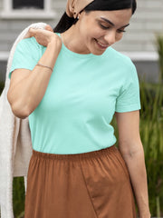 women's Mint Color Regular Fit Plain T-Shirt