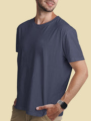 Men's Navy Blue Regular Fit Plain T-Shirt