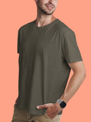 Men's Olive Green Regular Fit Plain T-Shirt