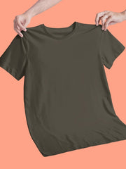 Men's Olive Green Regular Fit Plain T-Shirt