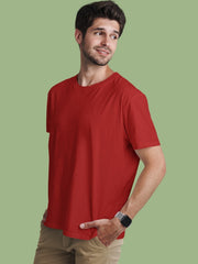 Men's Red Regular Fit Plain T-Shirt