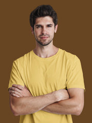 Men's Yellow Regular Fit Plain T-Shirt