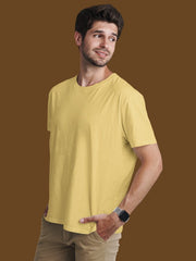 Men's Yellow Regular Fit Plain T-Shirt