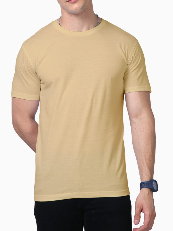 Men's Beige Color Supima Cotton Plain T-shirt