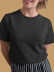 Women's Black Regular Fit Plain T-Shirt