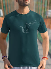 Men's Petrol Blue Friendly Cat T-Shirt