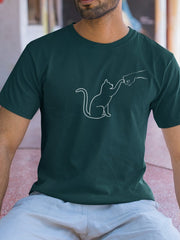 Men's Petrol Blue Friendly Cat T-Shirt