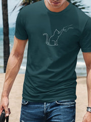 Men's Petrol Blue Friendly Cat T-Shirt